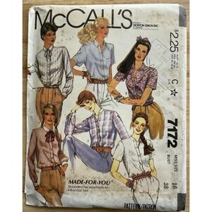 McCall's Pattern 7172 Misses' Front Buttoned Shirt Top‎ Blouse OOP Size 16 Uncut